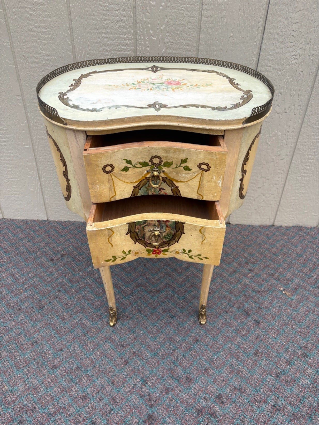 67905 French Provincial Painted Nightstand with Floral Motifs