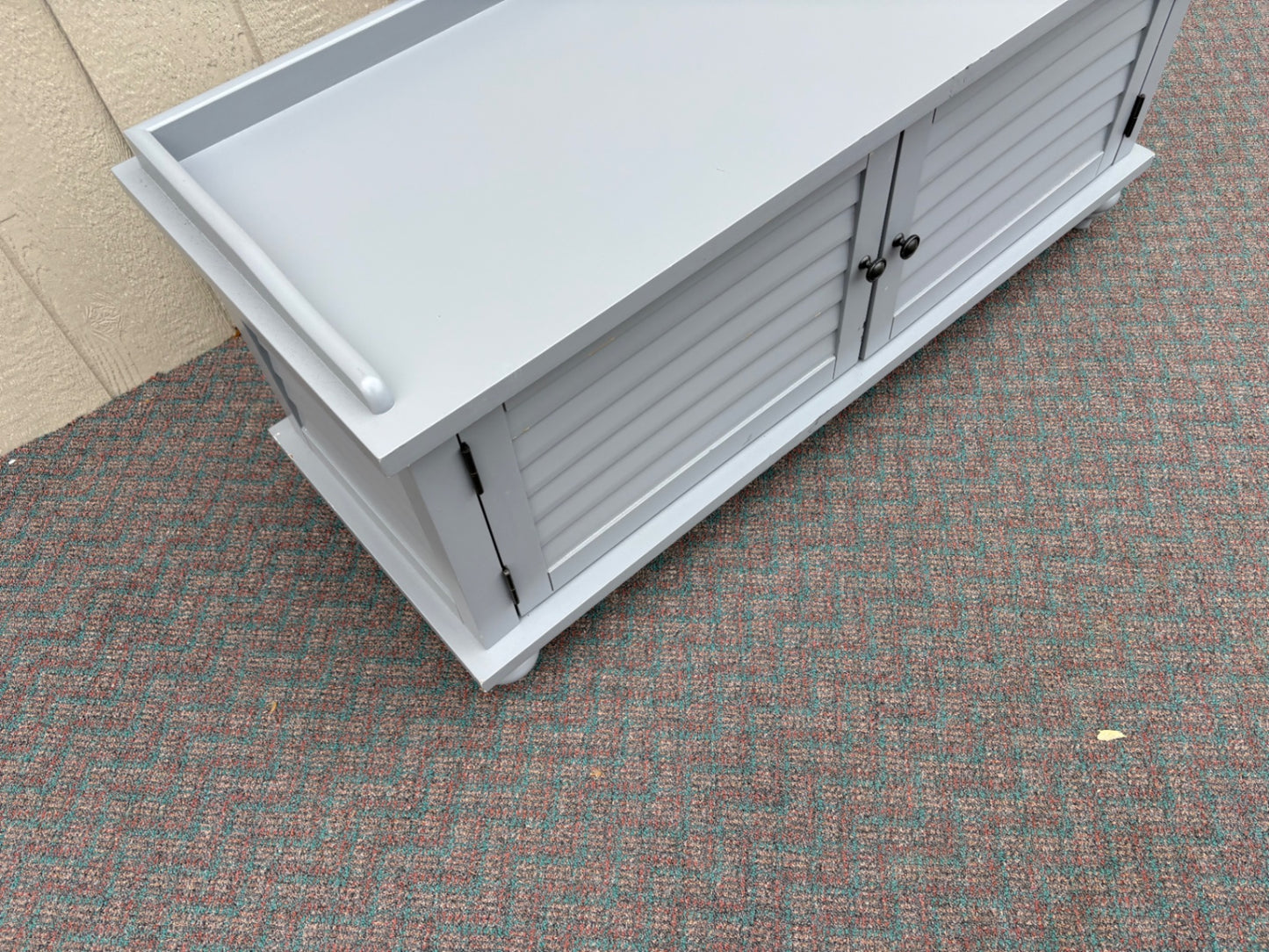 67736 Contemporary Grey Storage Bench with Cushion and Louvered Doors