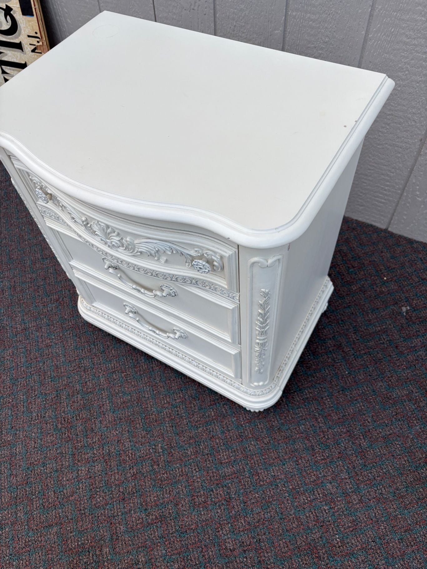 67447 Vintage French Provincial White Nightstand with Ornate Details