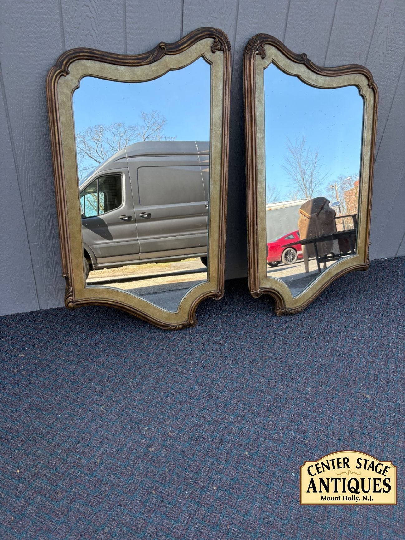 66850 Pair of Vintage Gold Gilt Wall Mirrors with Ornate Frames