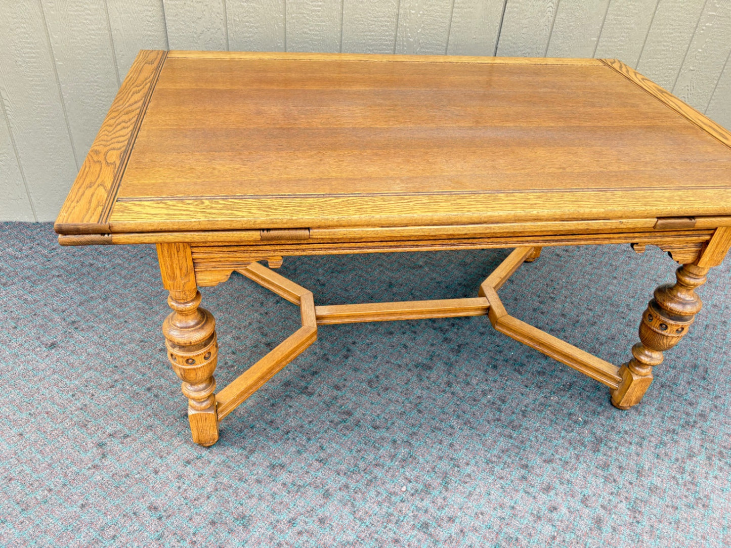 Oak Refractory Dining Table with Six Carved Chairs Set