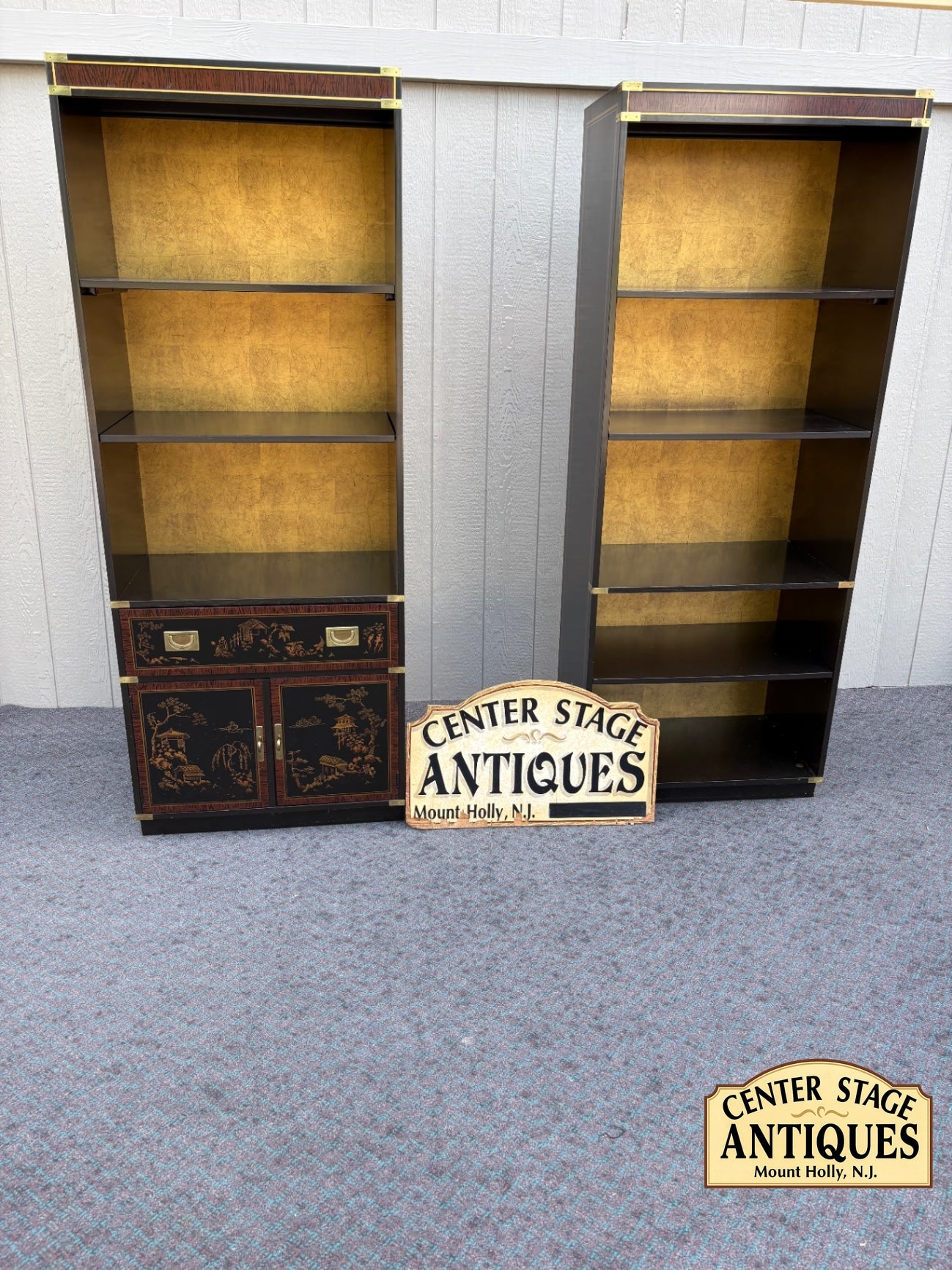 67951 Pair of Drexel Heritage Asian-Inspired Bookcases with Gold Accents