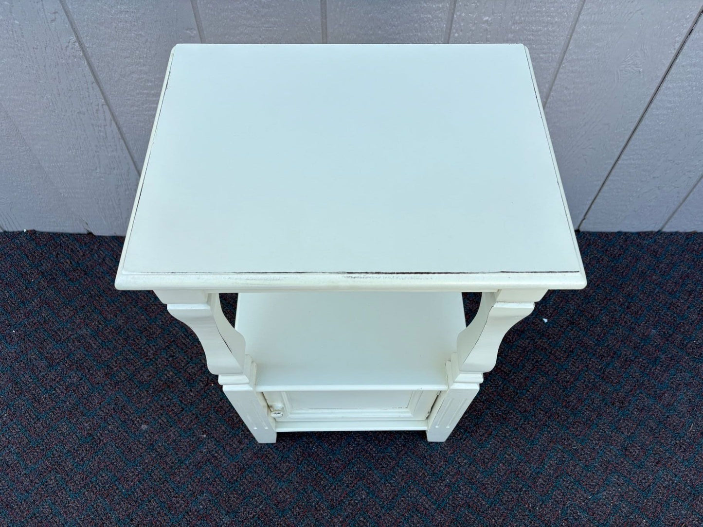 67428 Vintage White Painted Nightstand with Turned Legs