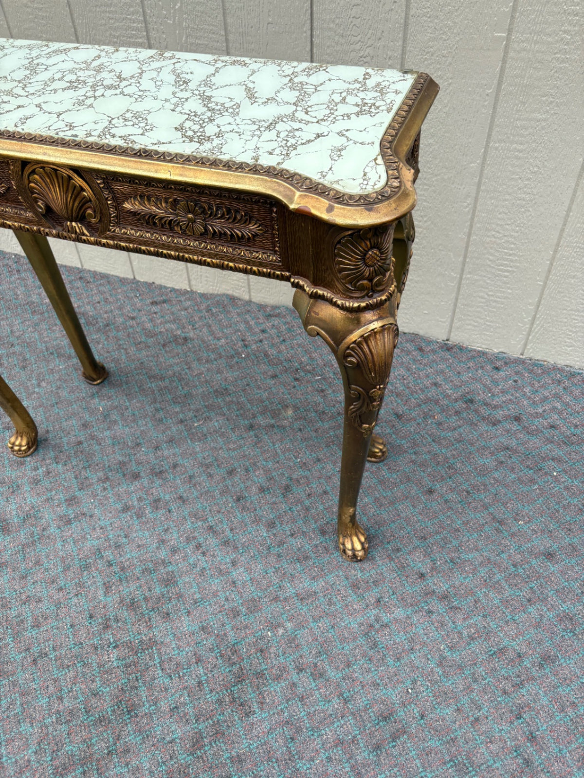 68065 Ornate Gold Console Table with Marble Top, Vintage Style