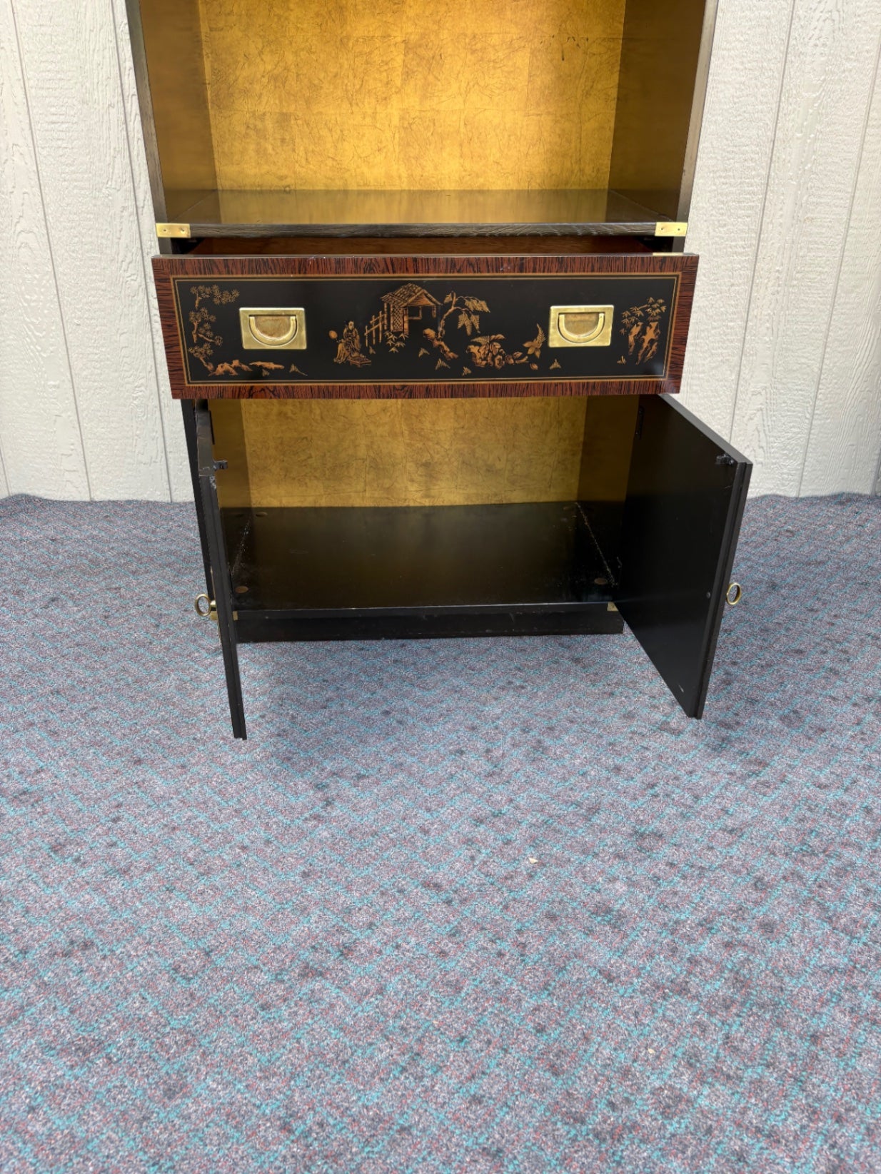 67951 Pair of Drexel Heritage Asian-Inspired Bookcases with Gold Accents