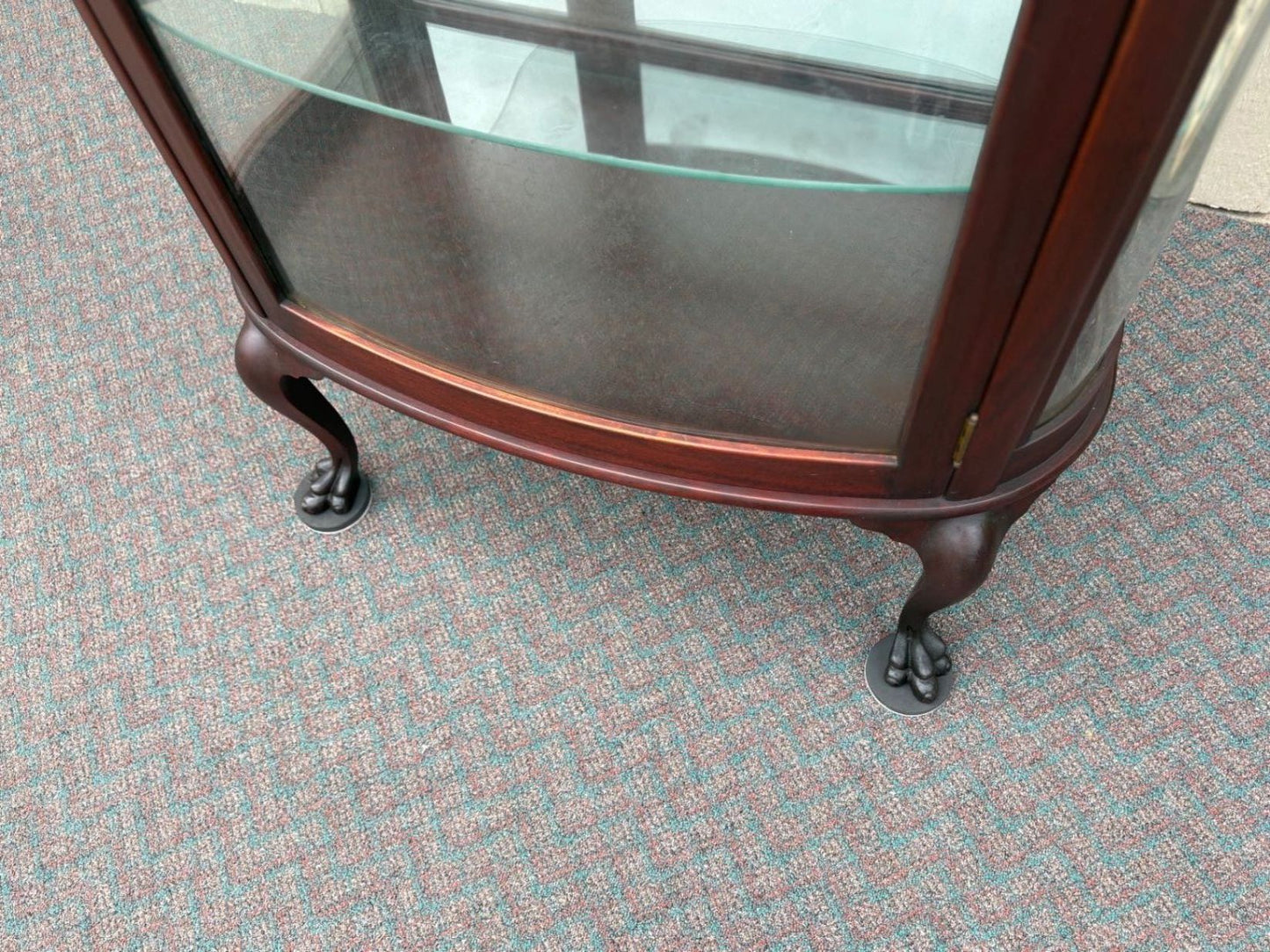 67681 Mahogany Serpentine China Cabinet with Claw Feet, 1930s