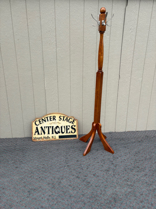68030 Mid-Century Modern Solid Wood Coat Tree with Metal Hooks