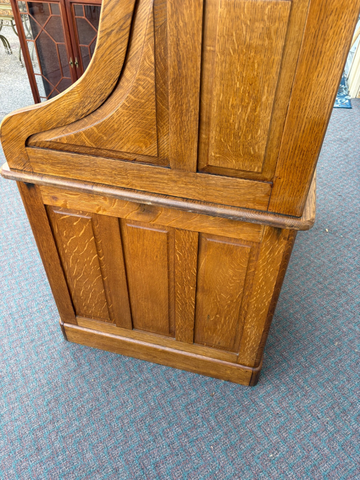 68012 Antique Oak Roll Top Desk with Brass Hardware and Storage