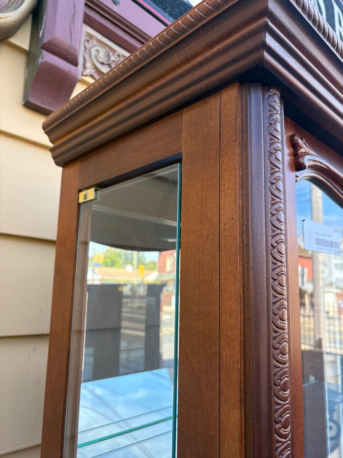 68206 Pulaski Traditional Cherry Side Loading Curio Cabinet with Glass Shelves