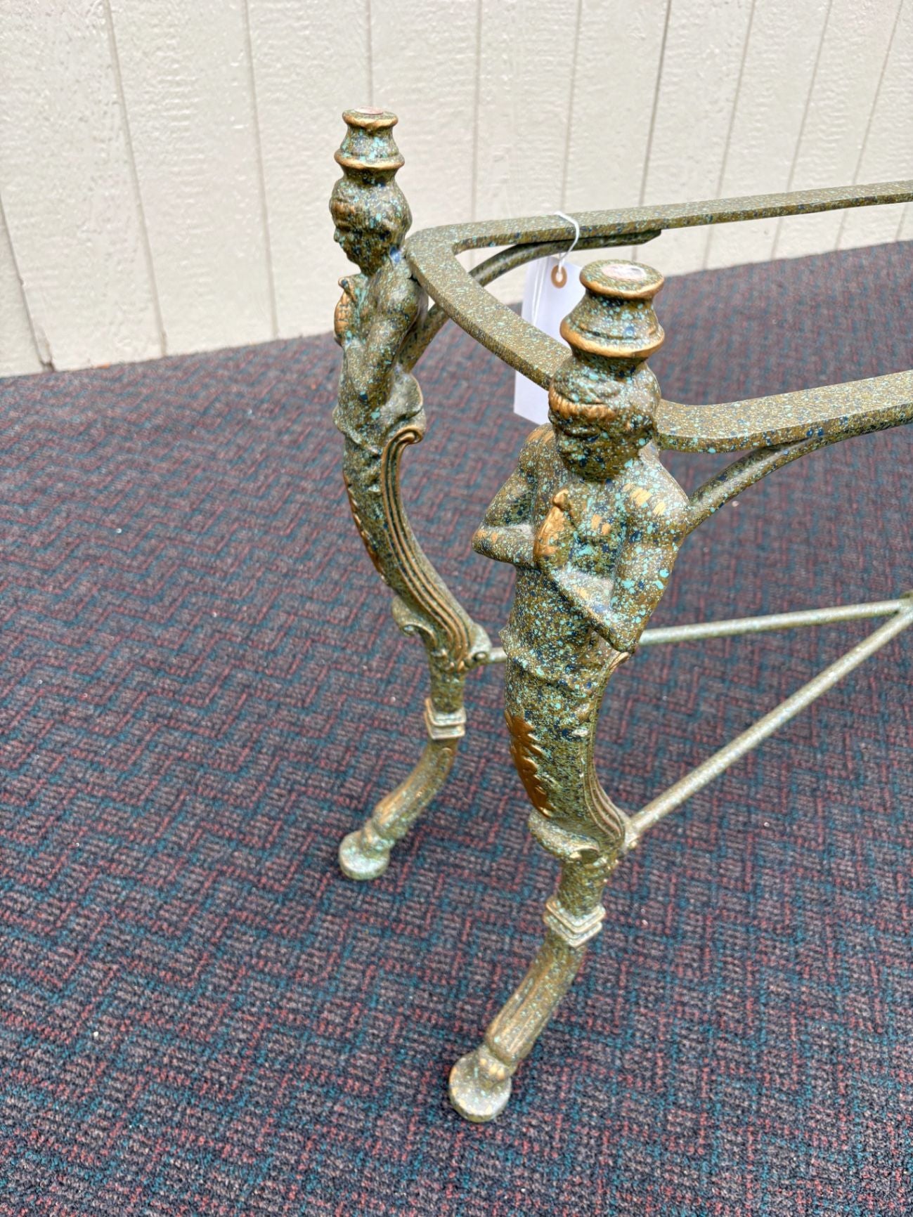 65667 Vintage Glass Top Console Table with Brass Figural Base