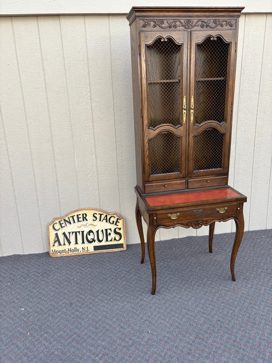 67743 Baker French Provincial Secretary Desk with Hutch, Wood and Leather