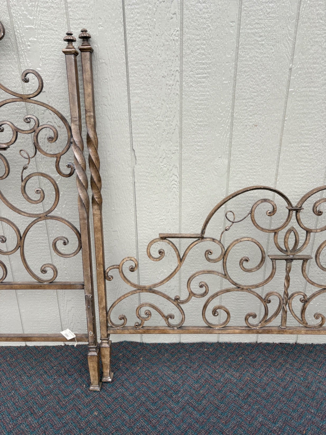 67711  Ornate Iron Scrollwork Queen Bed Frame with Twisted Posts