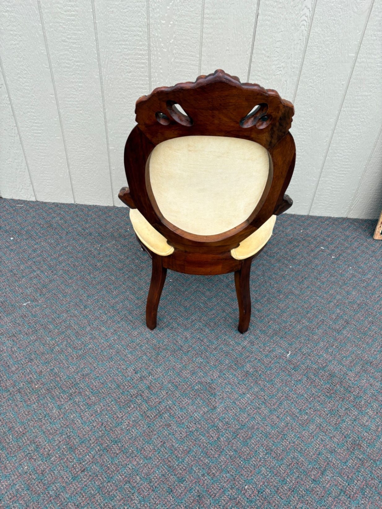 67445  Victorian Carved Mahogany Chair with Yellow Upholstery