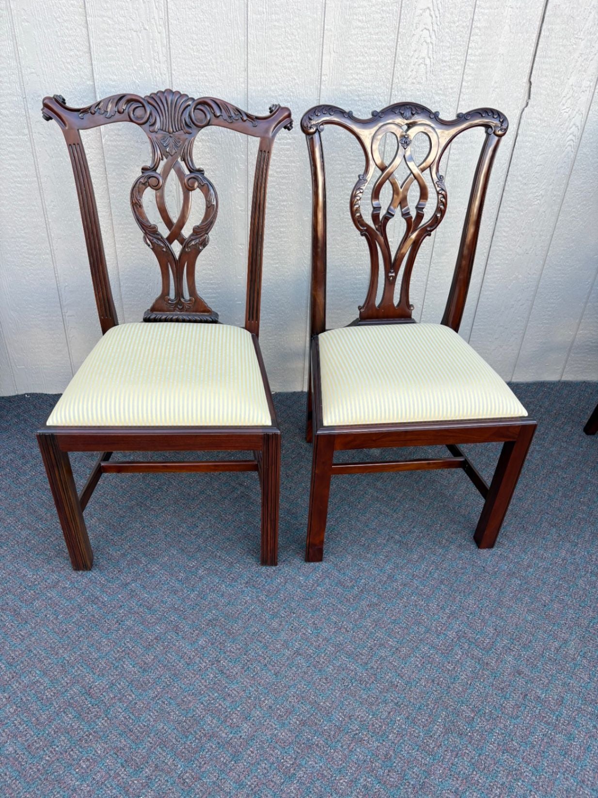 67641 Pair of Chippendale Style Mahogany Side Chairs with Upholstered Seats
