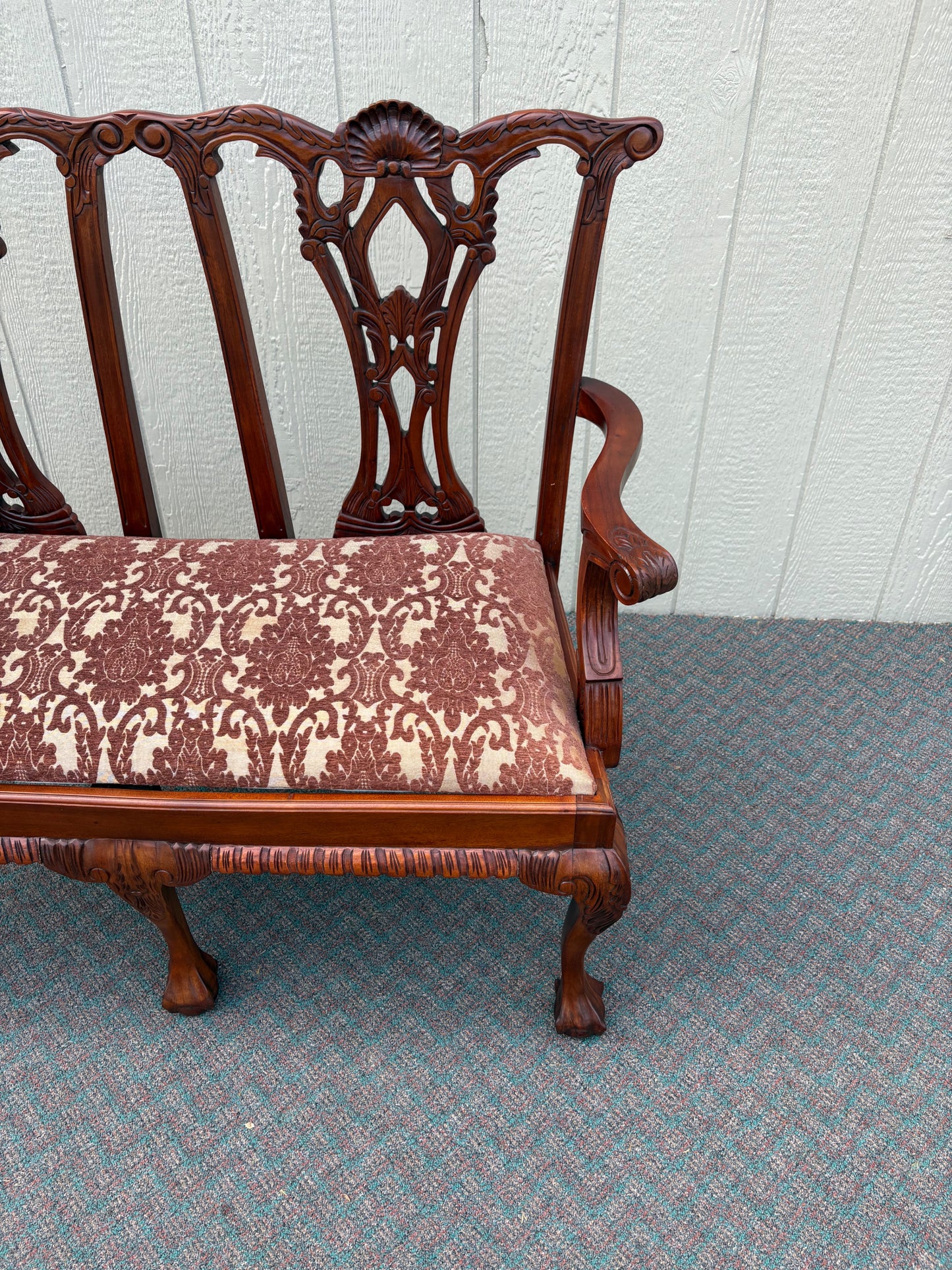 67716 Chippendale Style Mahogany Loveseat with Carved Details