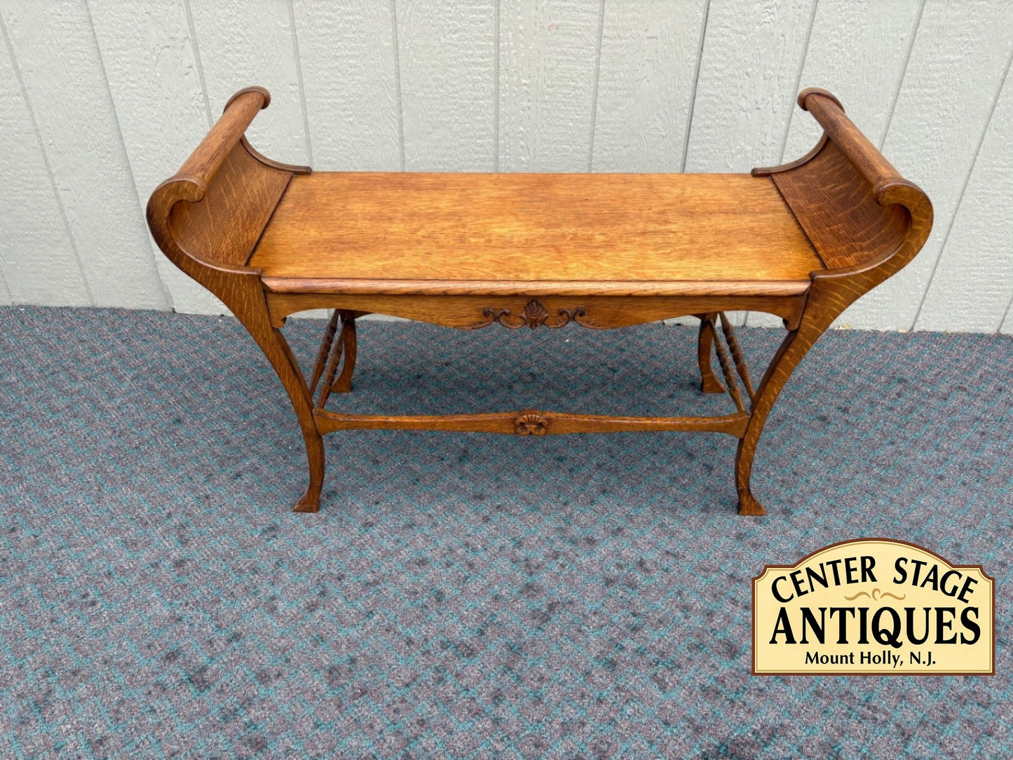 67946 Victorian Oak Window Bench with Carved Details