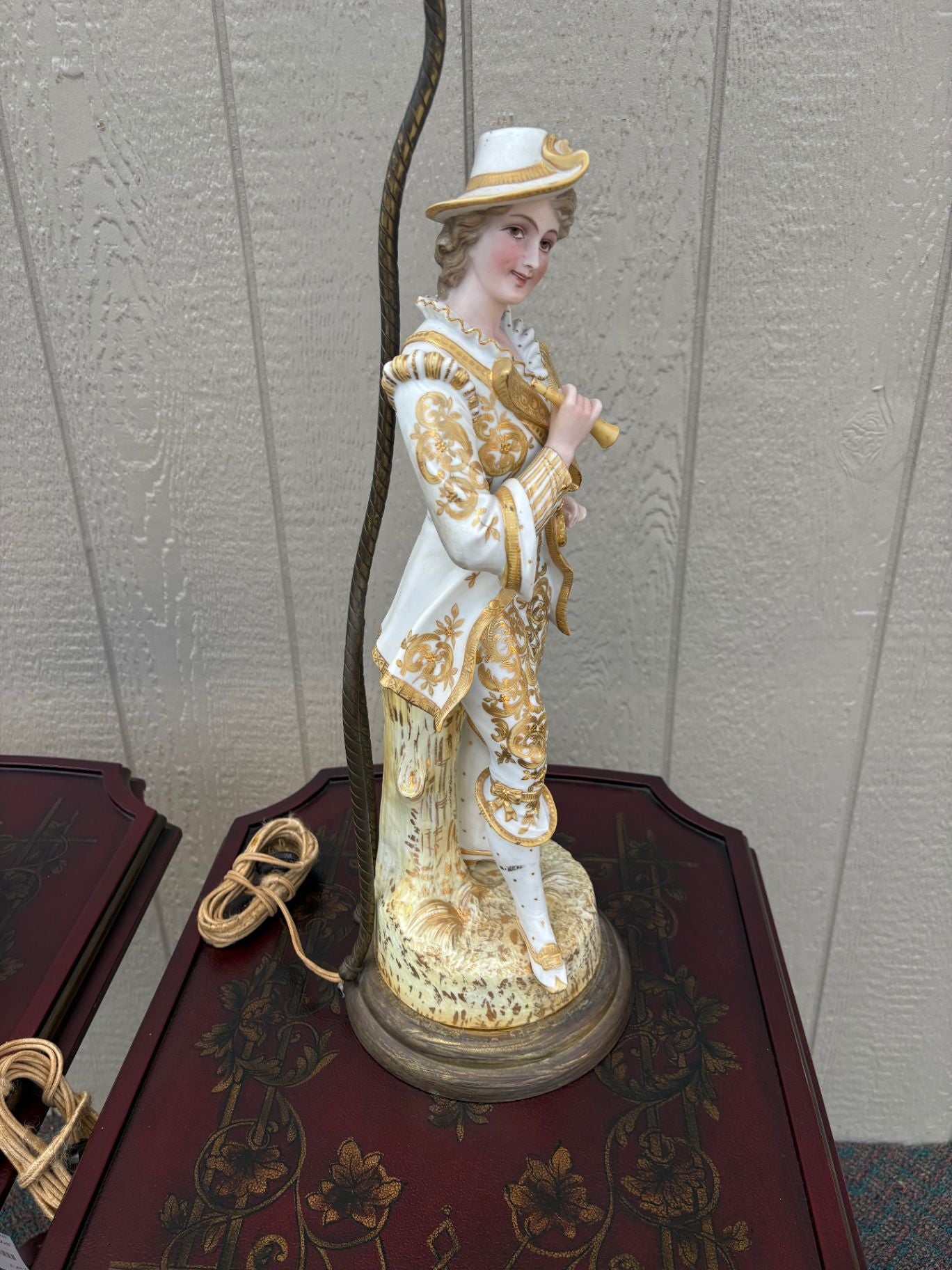 67579 Pair of Vintage Porcelain Figural Table Lamps with Gilded Accents