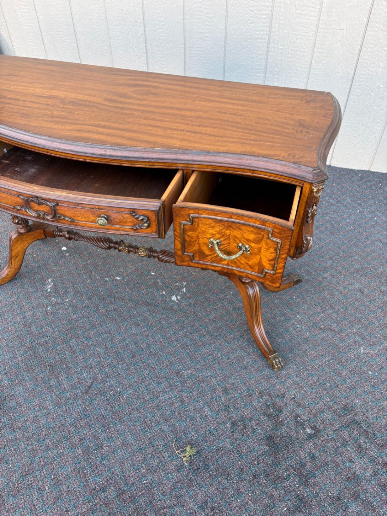67433  Elegant Regency Style Mahogany Vanity Desk with Carved Details