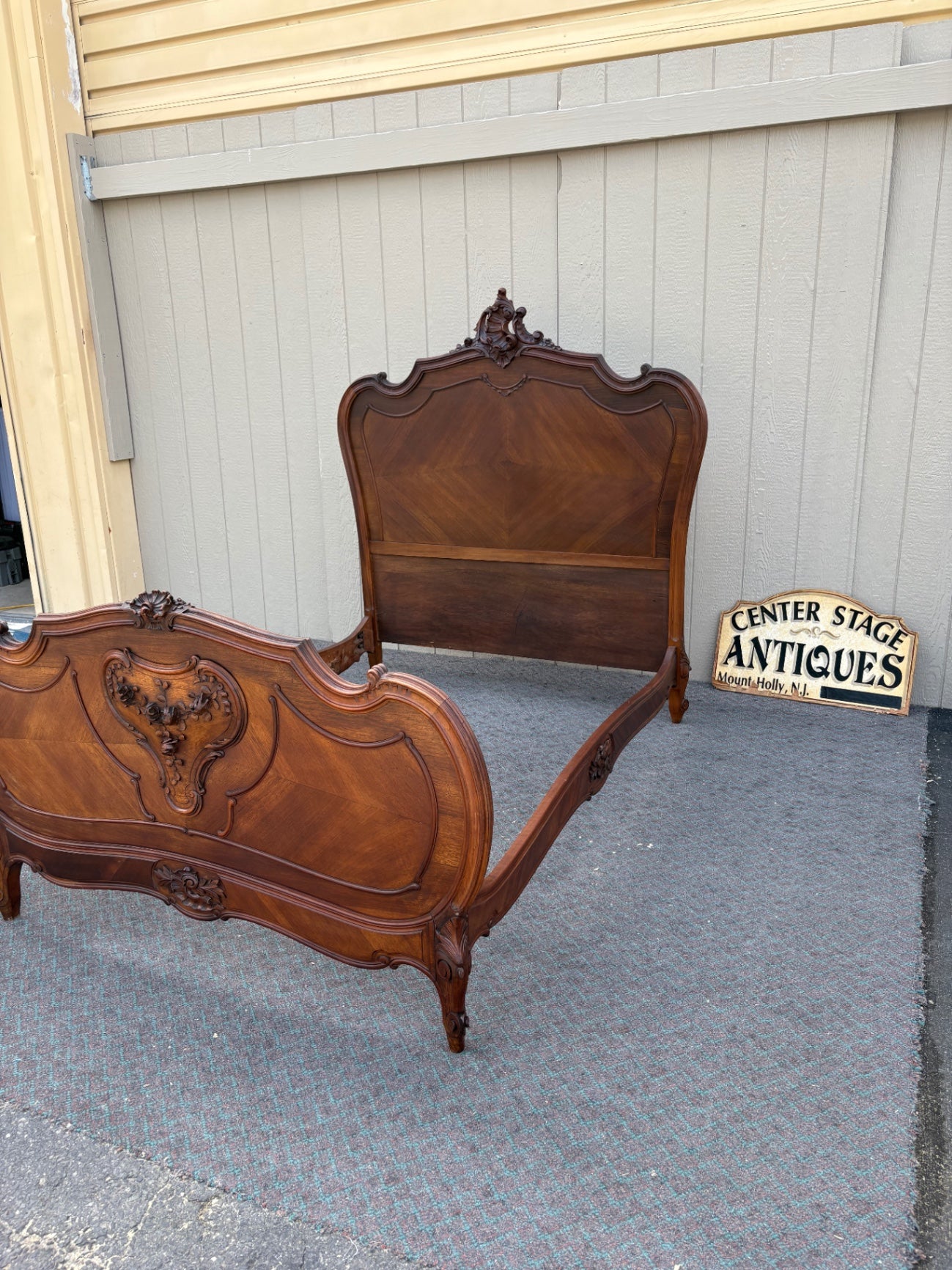 68044  Antique French Queen Size Bed Frame with Ornate Carvings