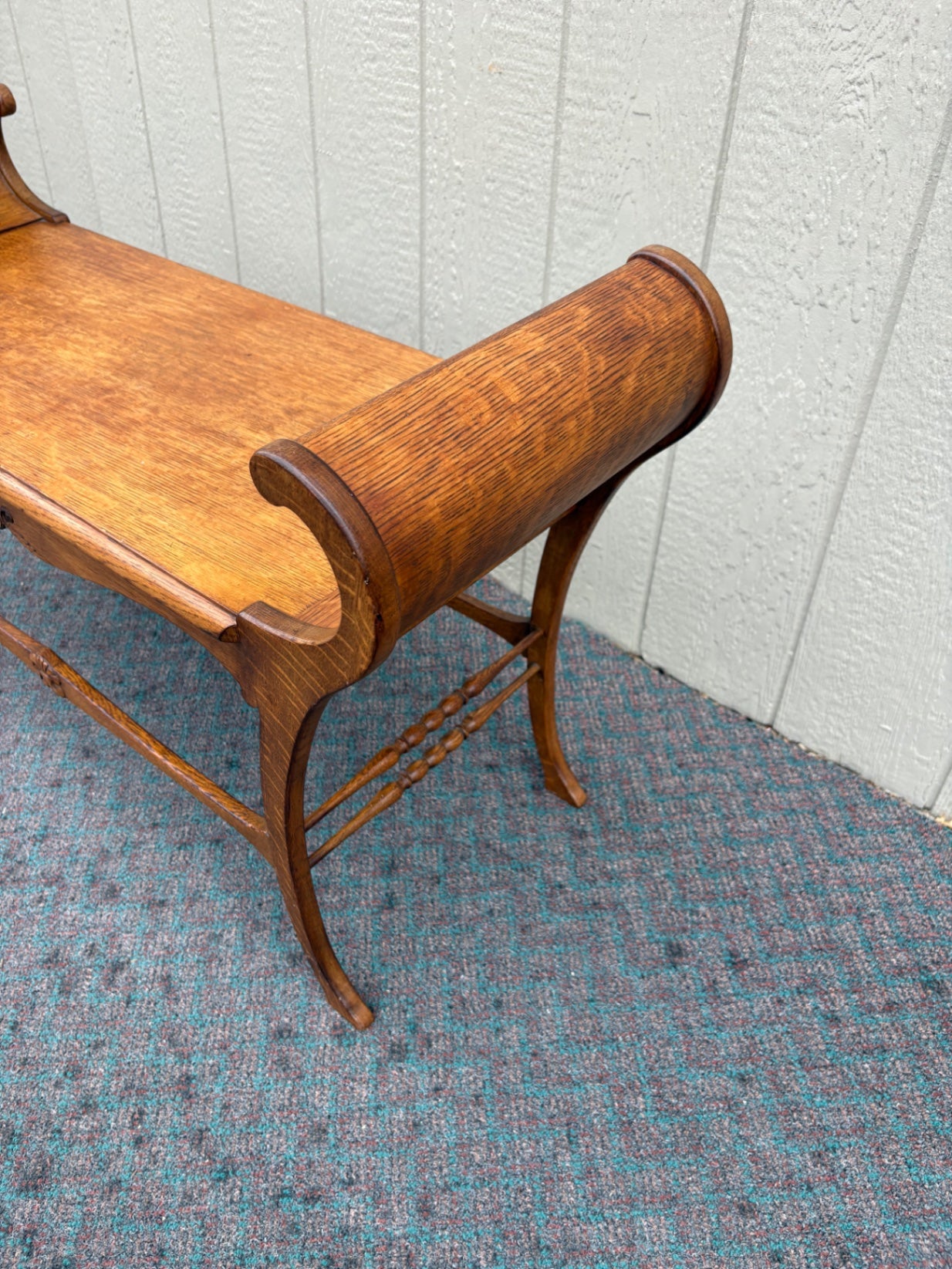 67946 Victorian Oak Window Bench with Carved Details