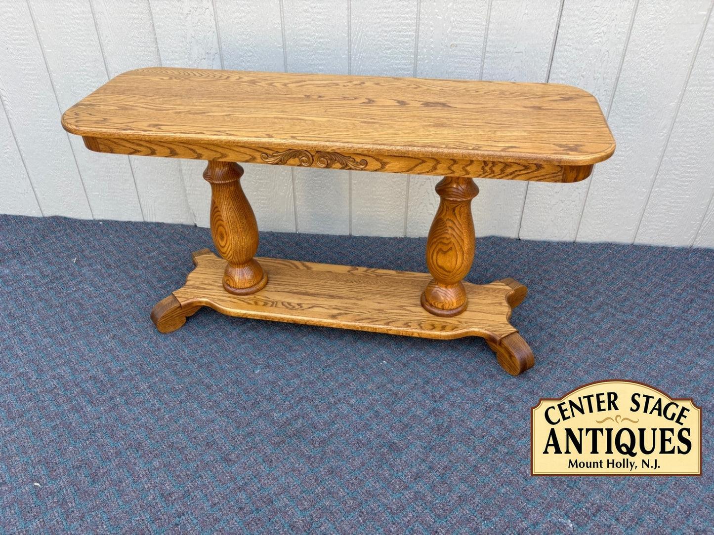 67874 Solid Oak Console Table with Turned Pedestal Legs by Heirloom