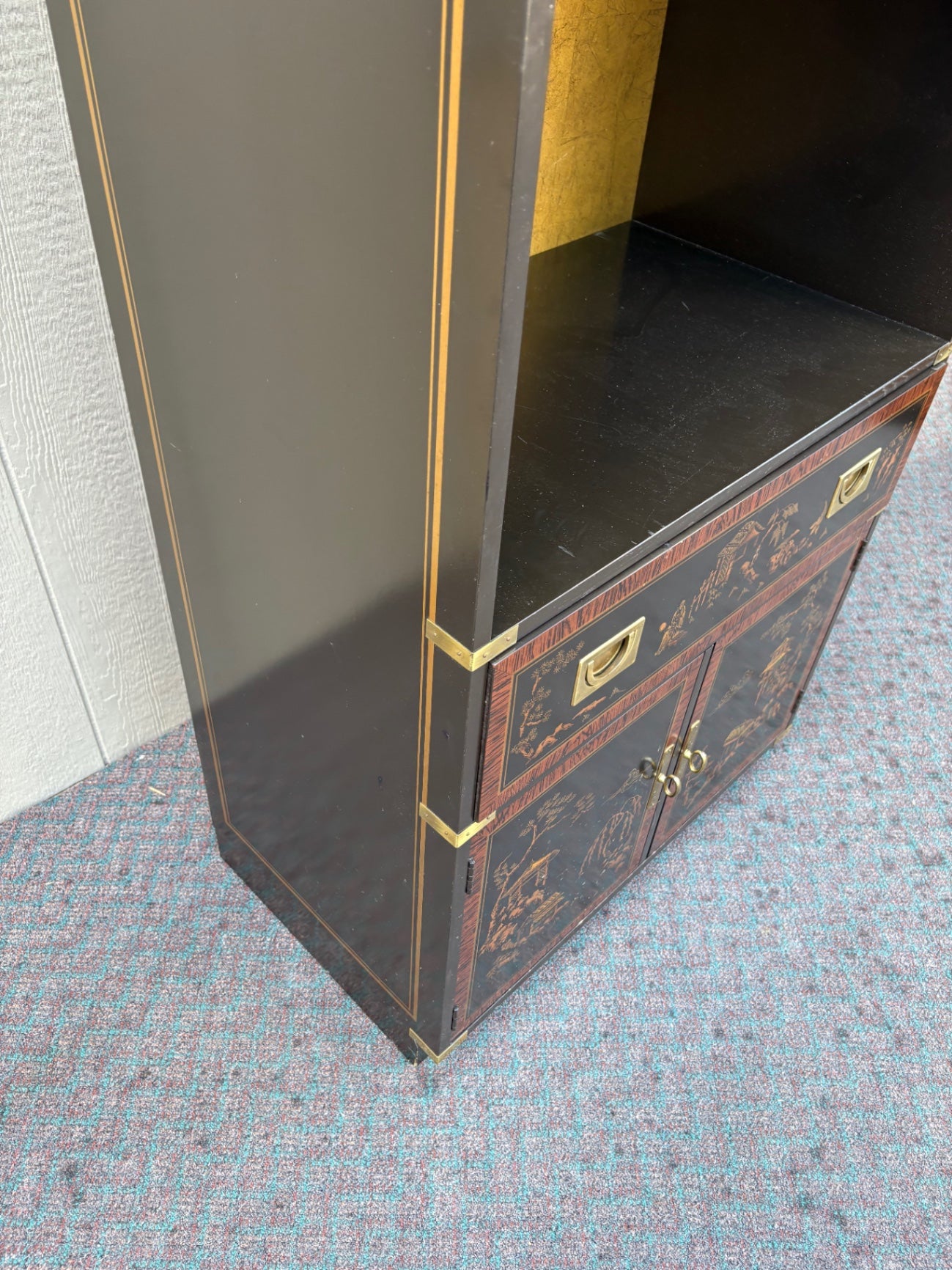 67951 Pair of Drexel Heritage Asian-Inspired Bookcases with Gold Accents