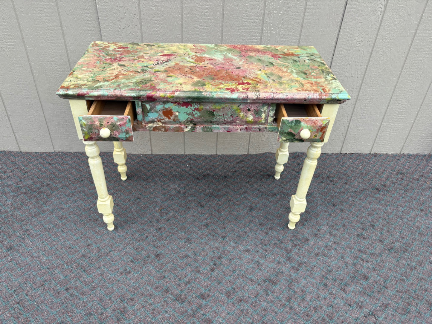 67986 Eclectic Painted Console Table with Turned Legs and Drawers
