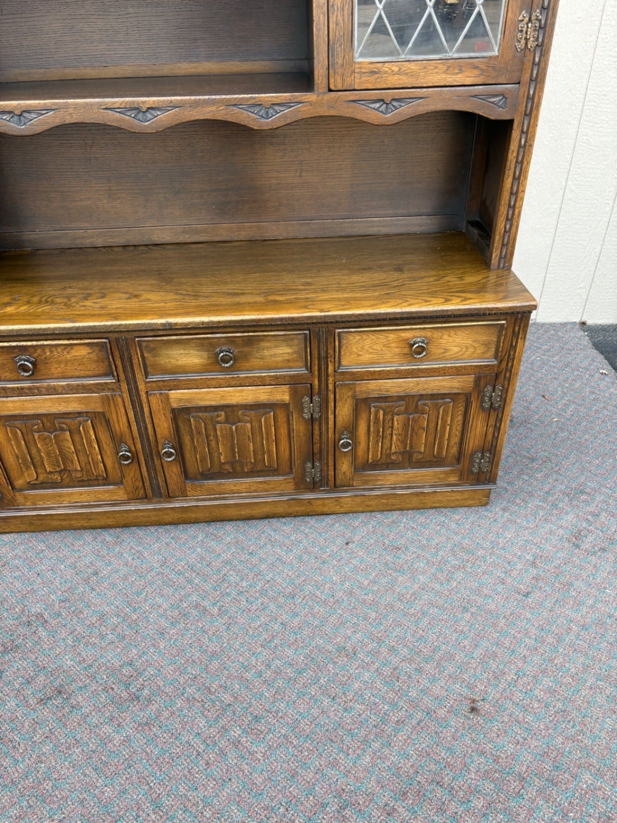 67409 Vintage Oak Bookcase Cabinet with Glass Doors and Shelves
