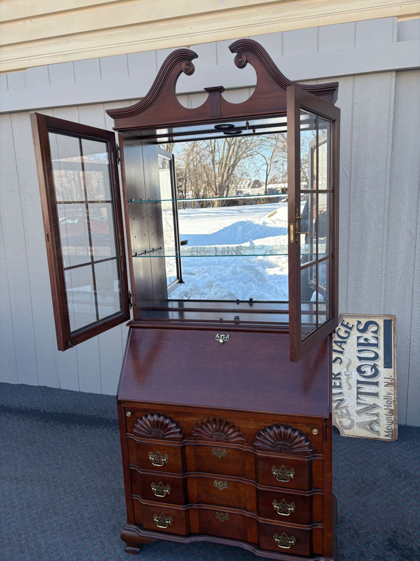 67438   Jasper Mahogany Secretary Desk with Glass Hutch