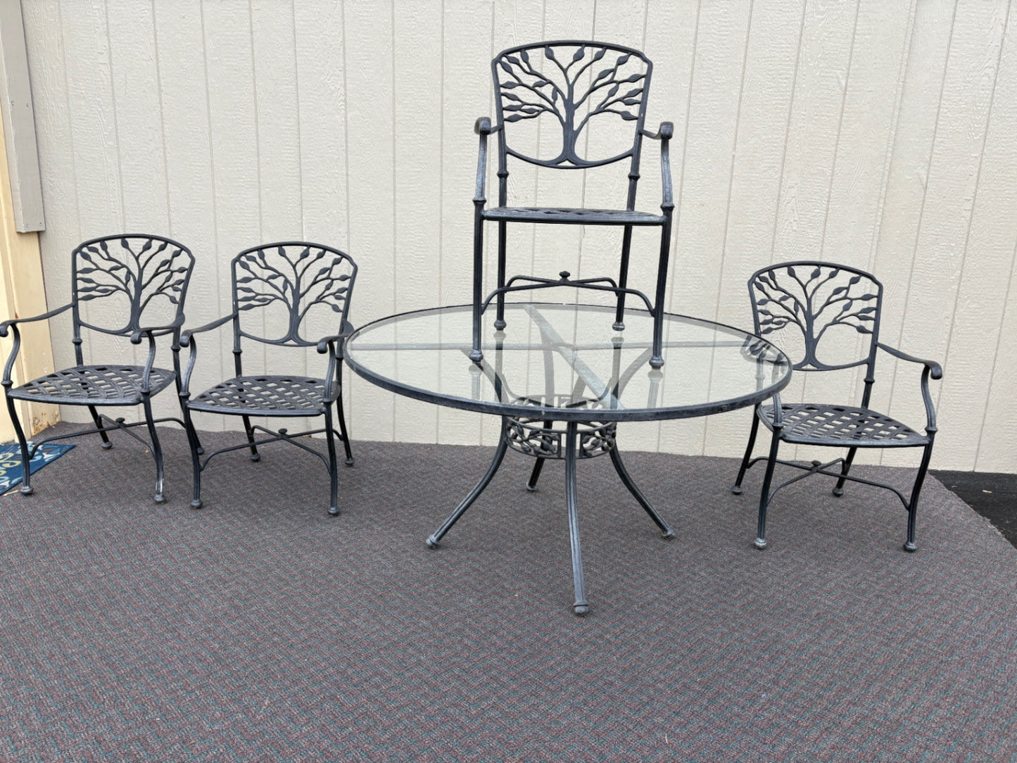 67750 Outdoor Patio Set with Glass Top Table and Four Cast Aluminum Chairs