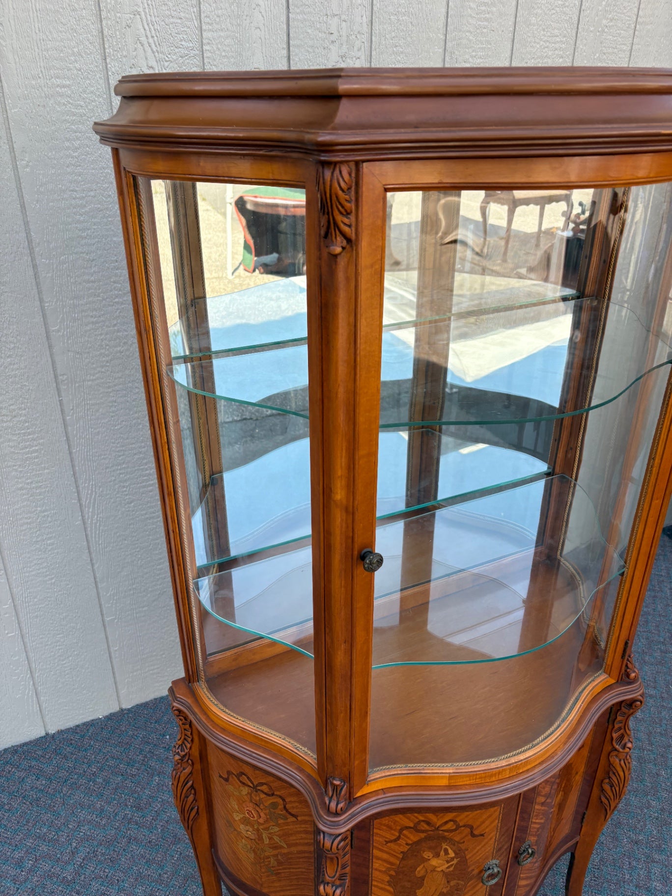 67807  Elegant Inlaid Curio Cabinet with Glass Display Shelves