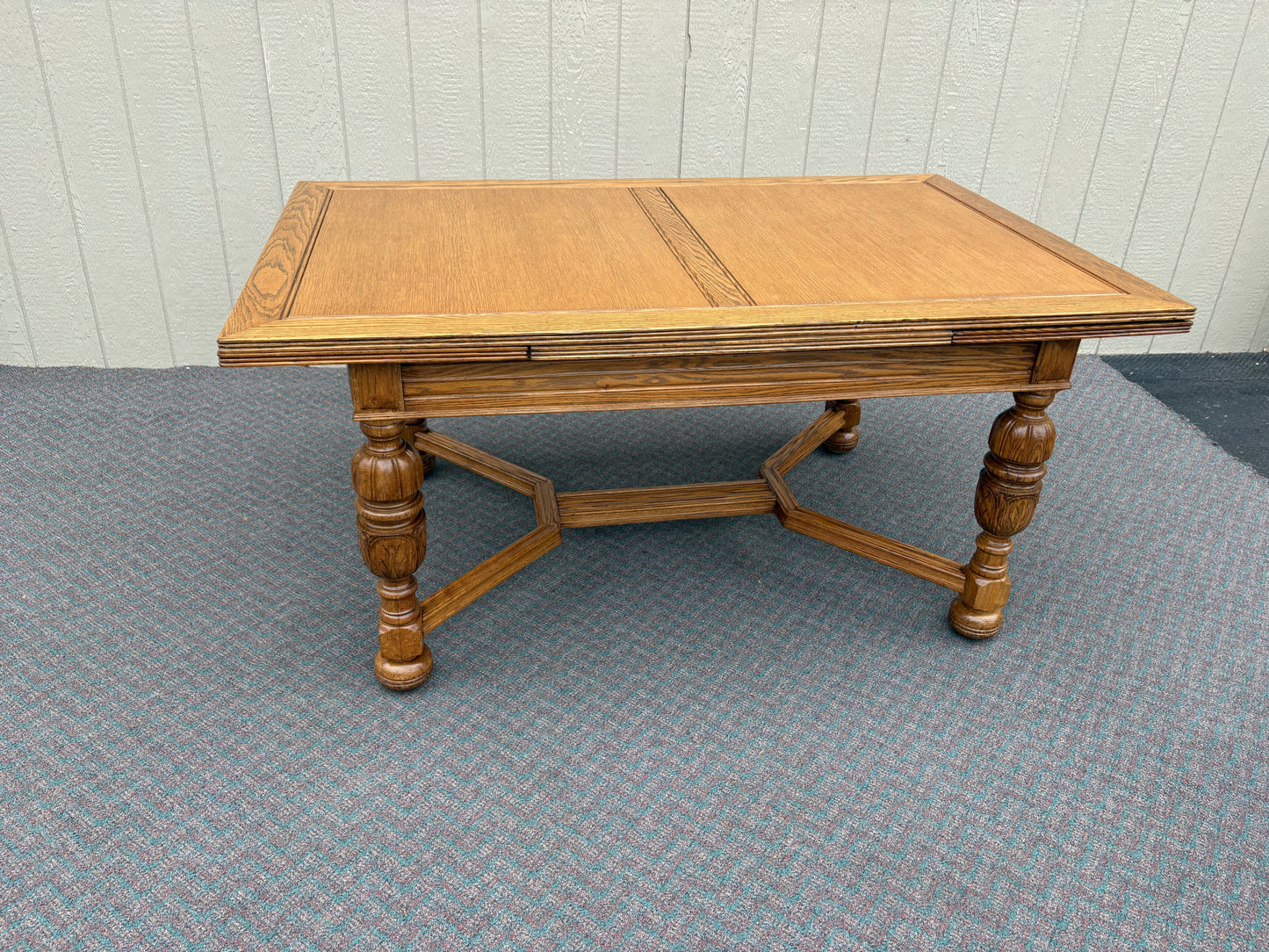 67732 Antique Oak Dining Table with Four Upholstered Chairs Set