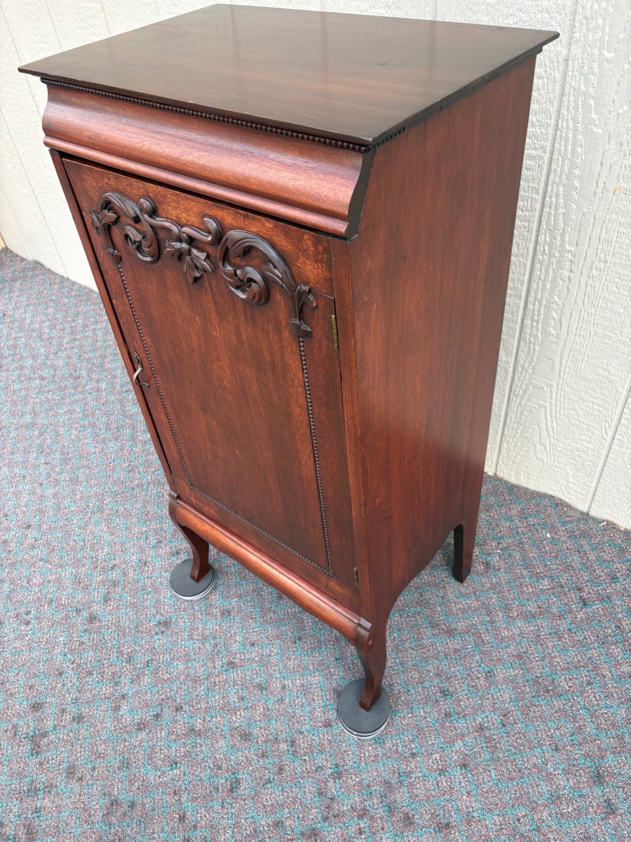 Antique Mahogany Sheet Music Cabinet with Carved Details