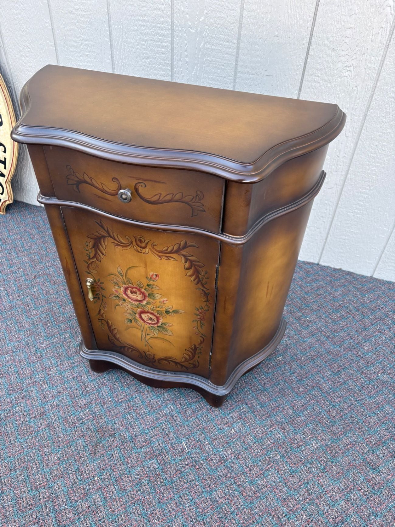 67429  Mid-Century Hand-Painted Floral Stenciled Cabinet