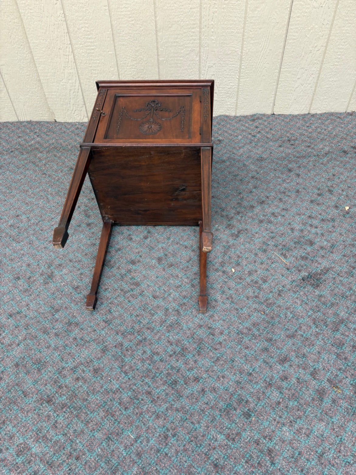 67982 Antique Mahogany Nightstand with Carved Details and Shelf