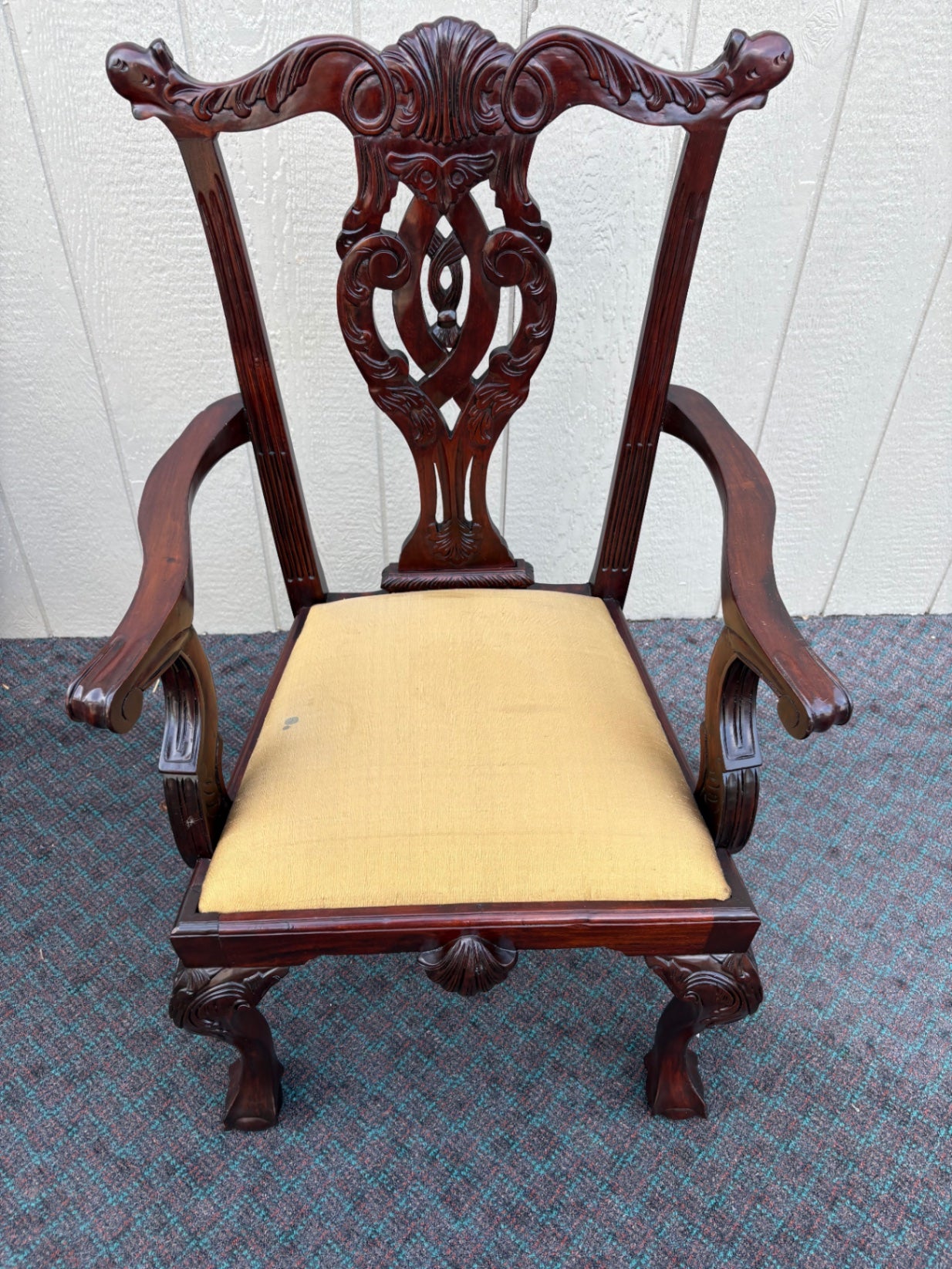 68129 Pair of Chippendale Style Mahogany Armchairs with Carved Details