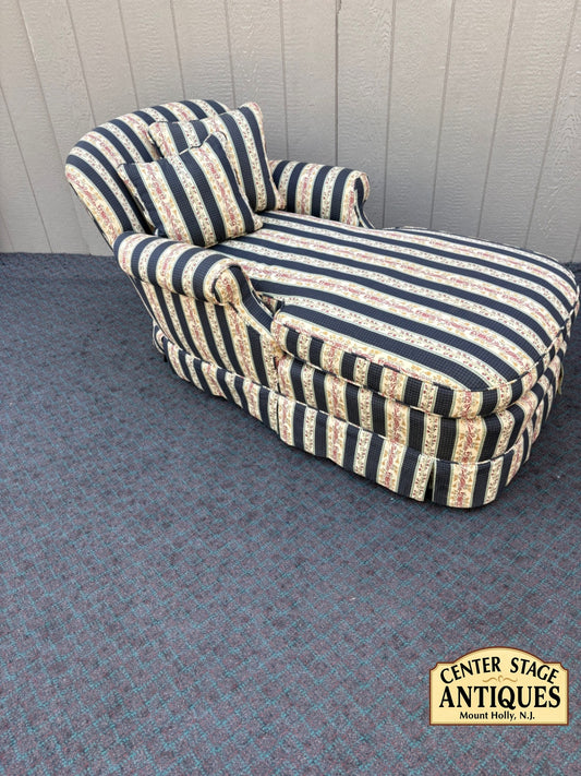 67963 Vintage Striped Upholstered Fainting Couch with Floral Accents