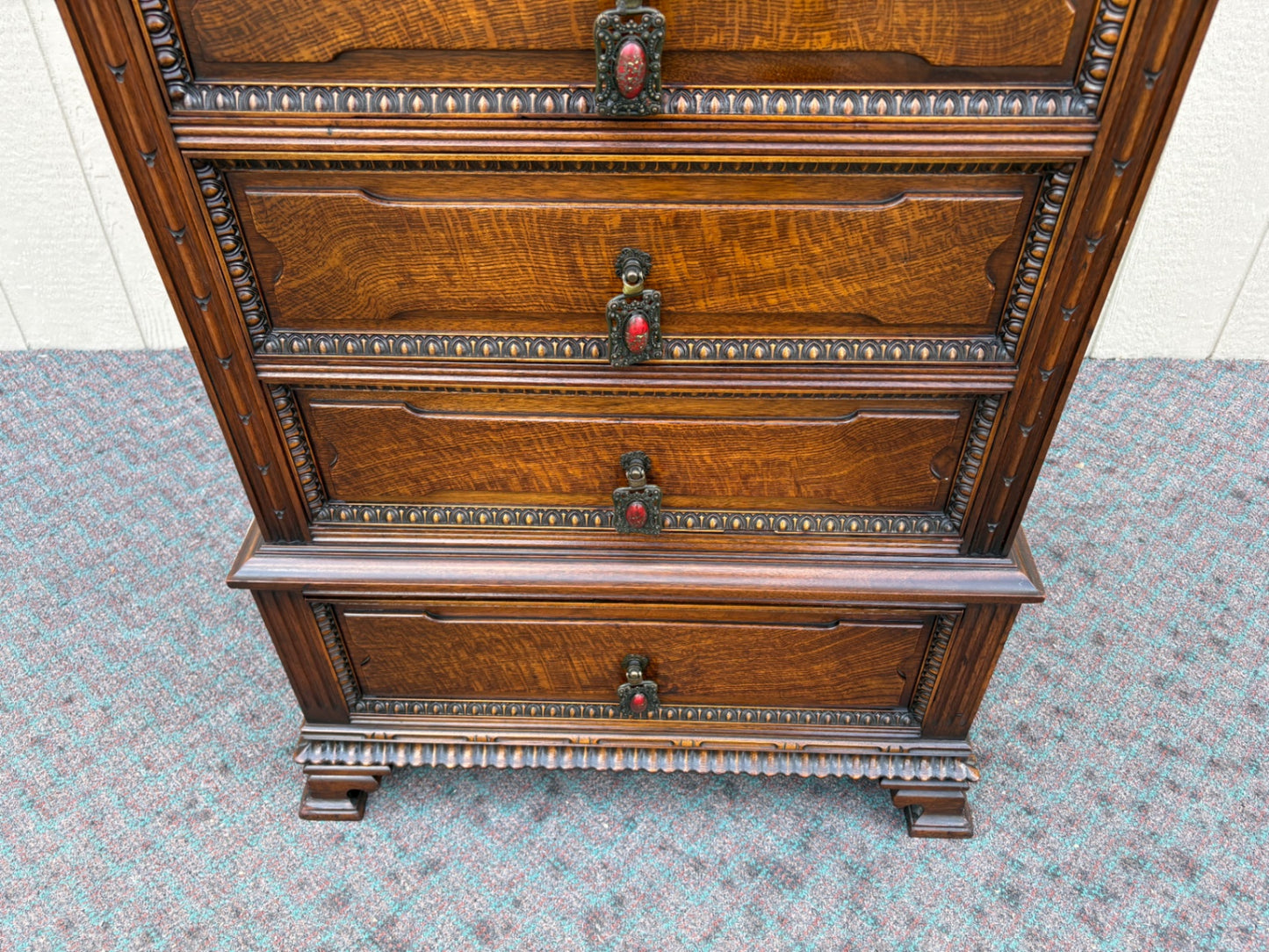67997 Ornate Walnut  Chest of Drawers by Flints Horner bros. Fine Furniture