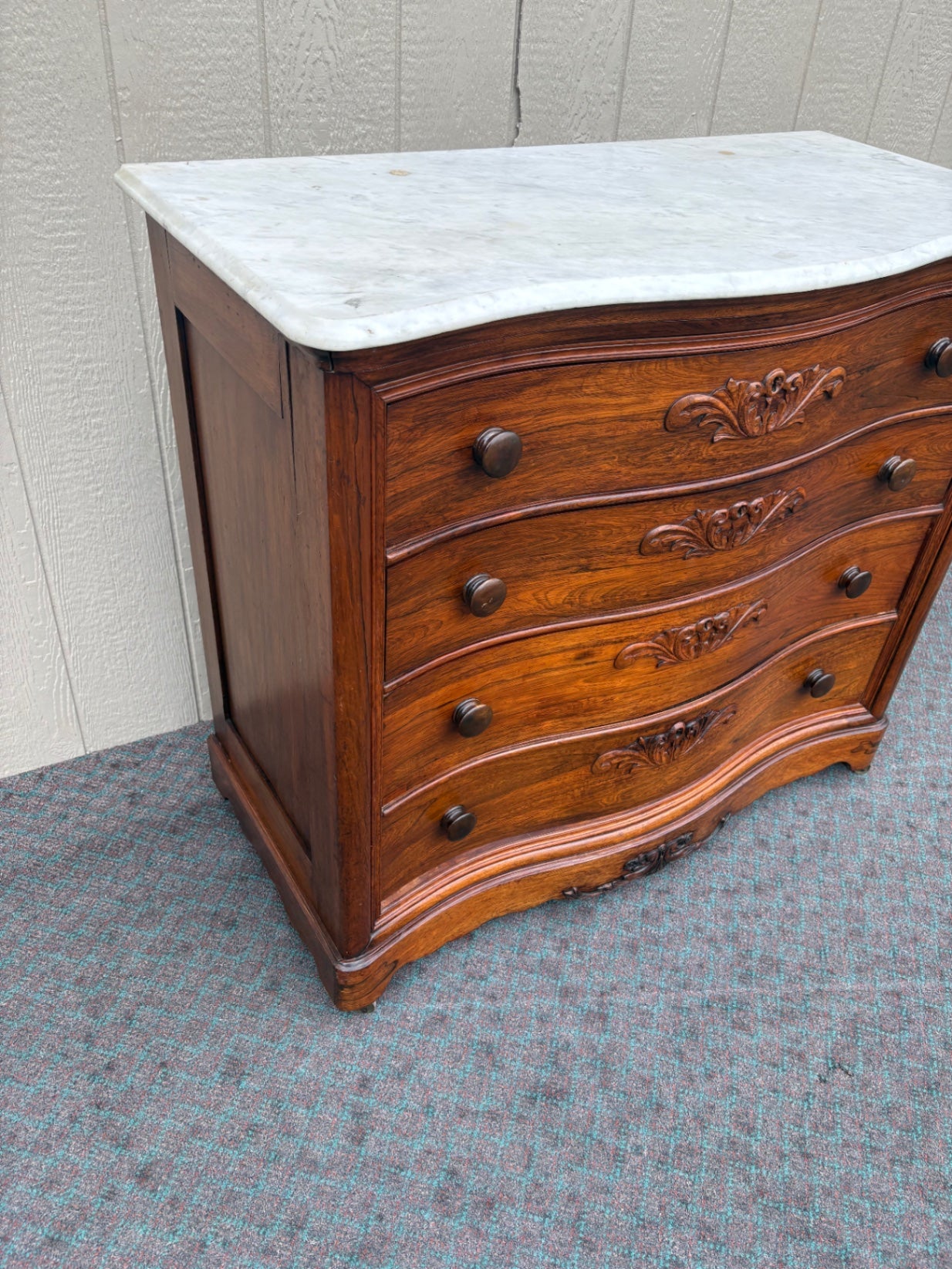 Antique Rosewood Chest with Marble Top and Carved Details