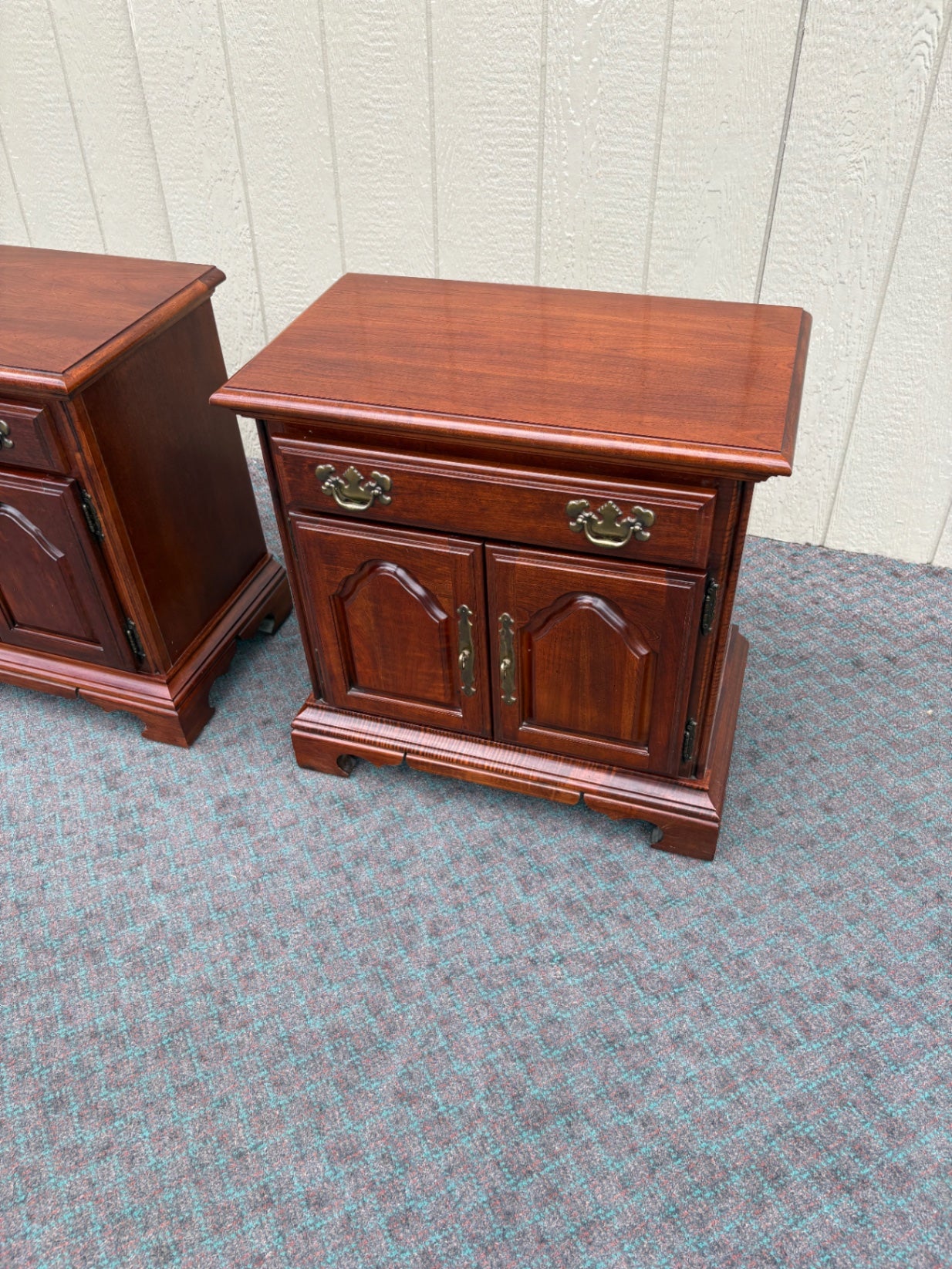 Pair of American Drew Cherry Nightstands with Brass Hardware