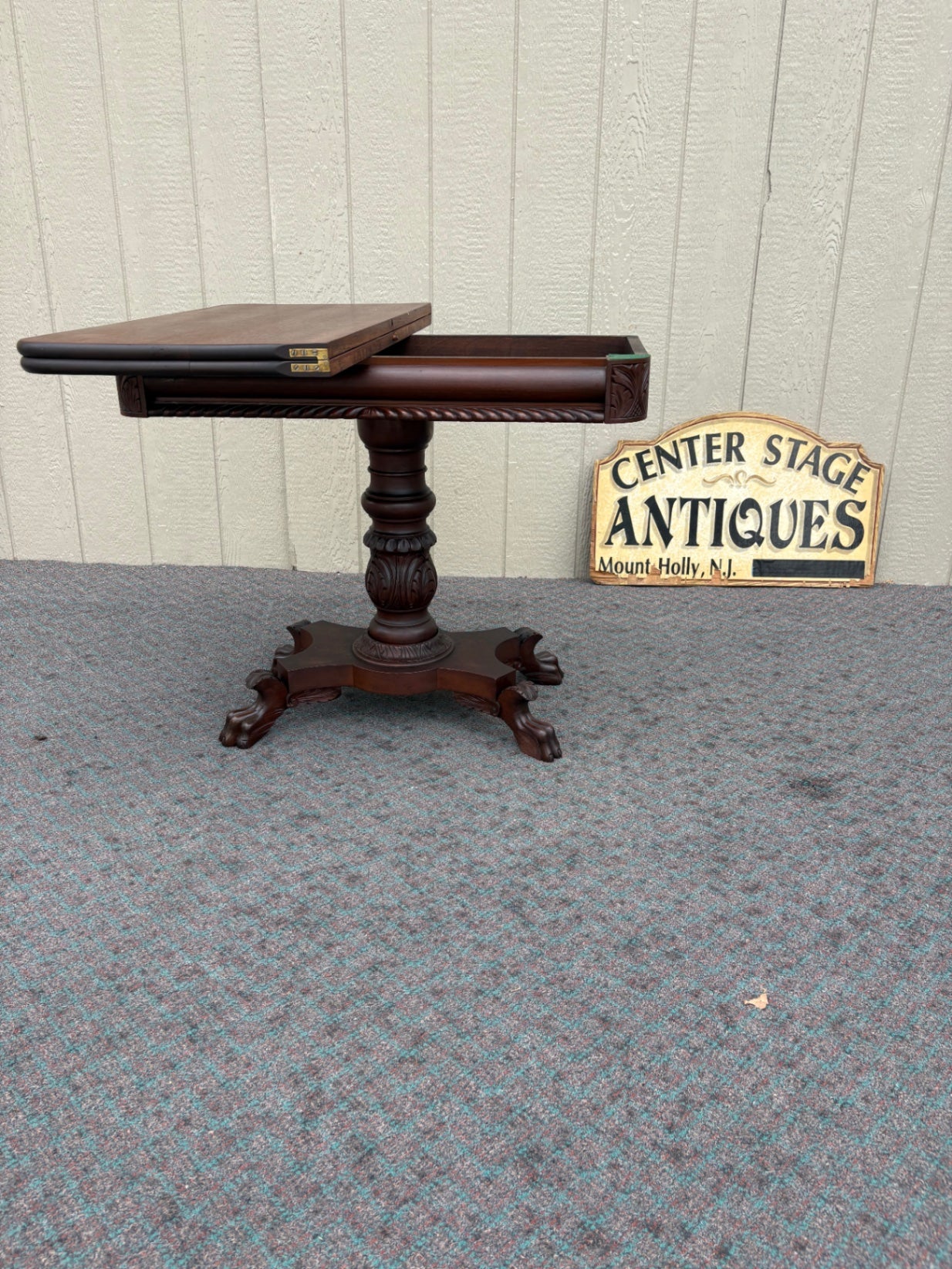 Antique Empire Style Mahogany Game Table with Pedestal Base