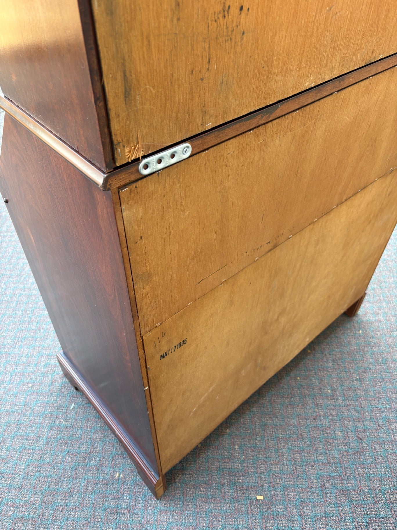 67847 Vintage Mahogany Secretary Desk with Glass Front Bookcase