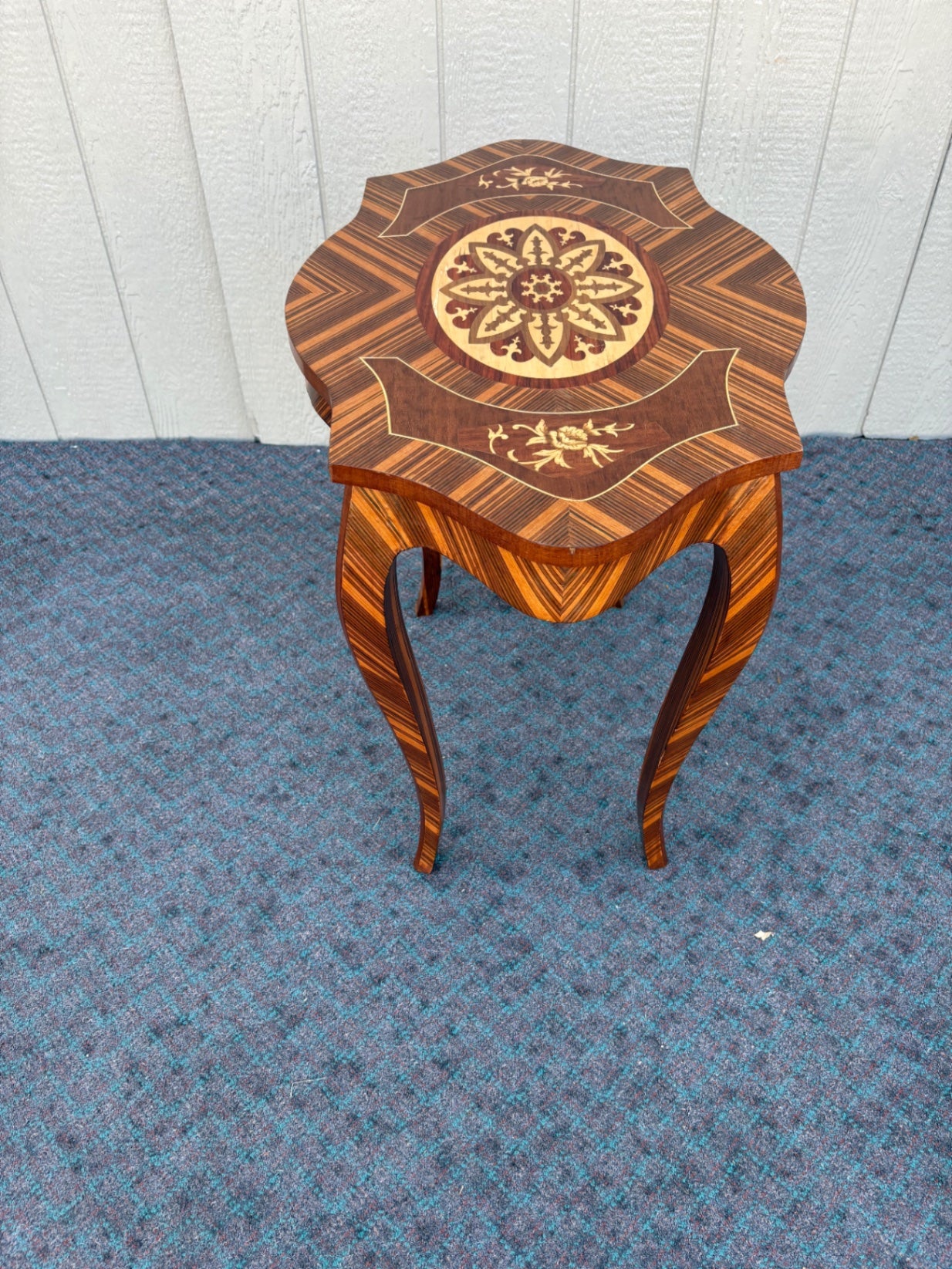 Exquisite Inlaid Side Table with Marquetry Design, French Style
