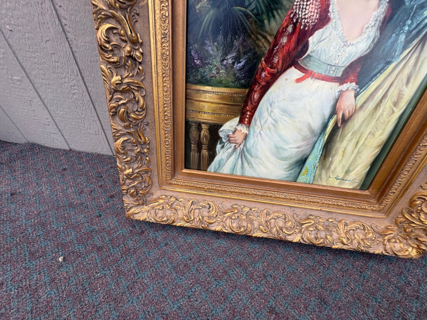 68038  Elegant Victorian Oil Painting with Ornate Gilt Frame by C. Robinson