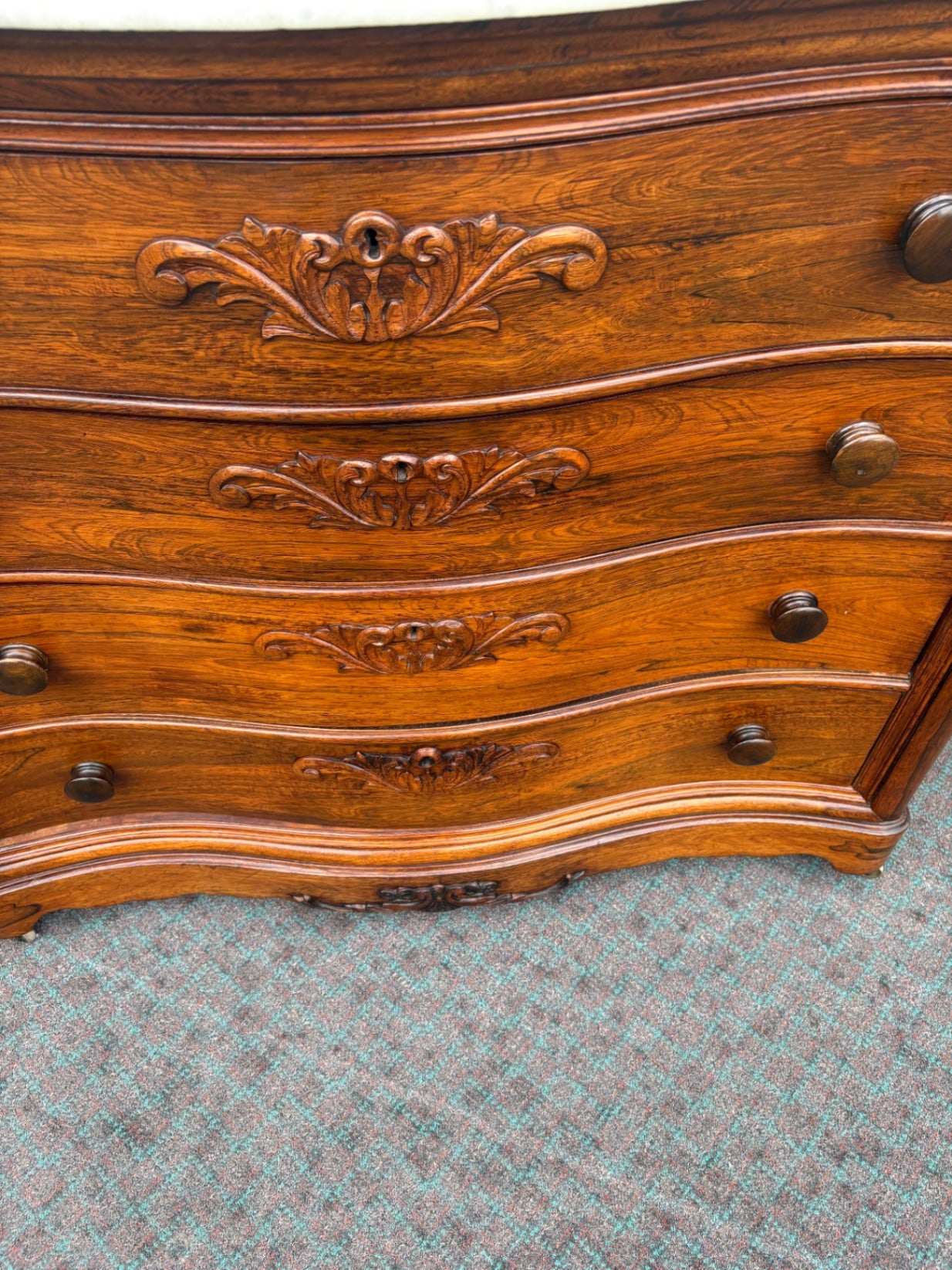 Antique Rosewood Chest with Marble Top and Carved Details