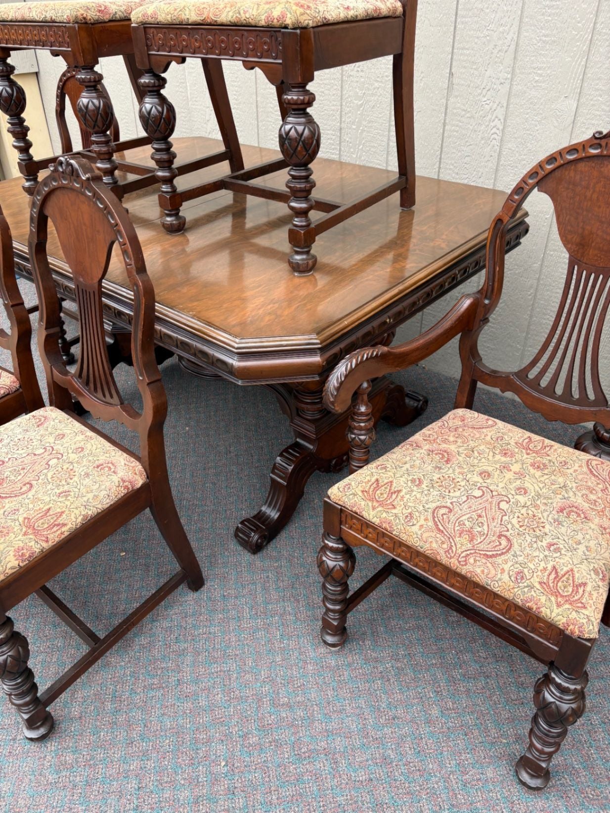 67512  1930s Hanover Cabinet Co. Dining Set with Hutch and Chairs