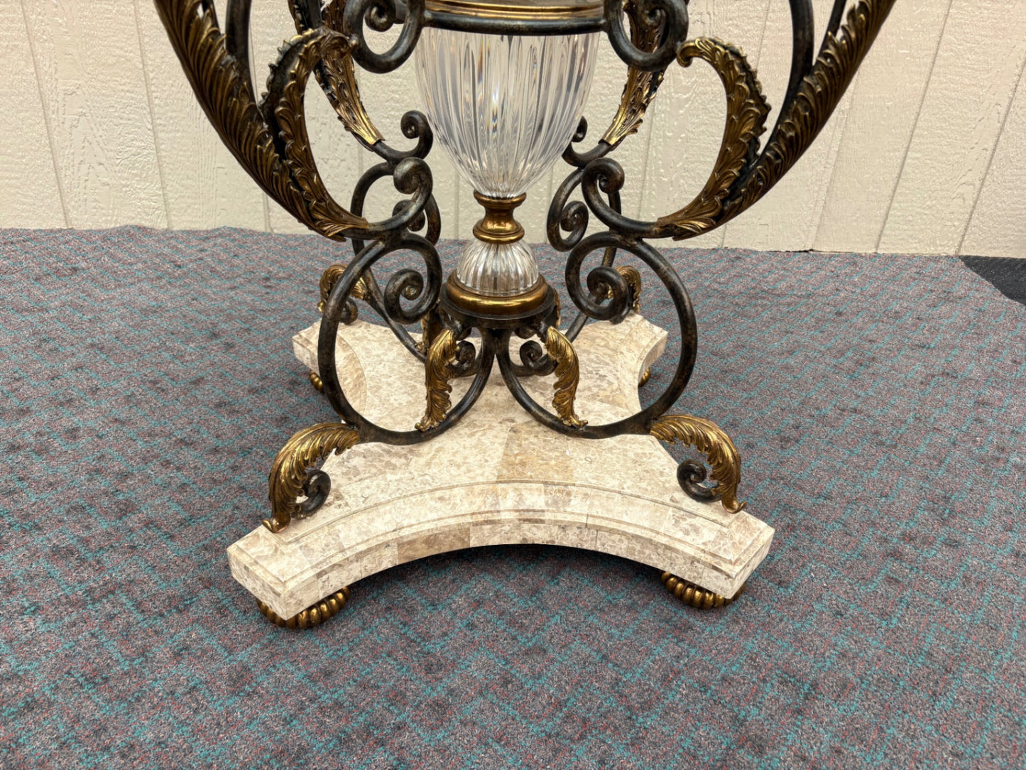 65447 Maitland Smith Glass Top Table with Ornate Metal Base