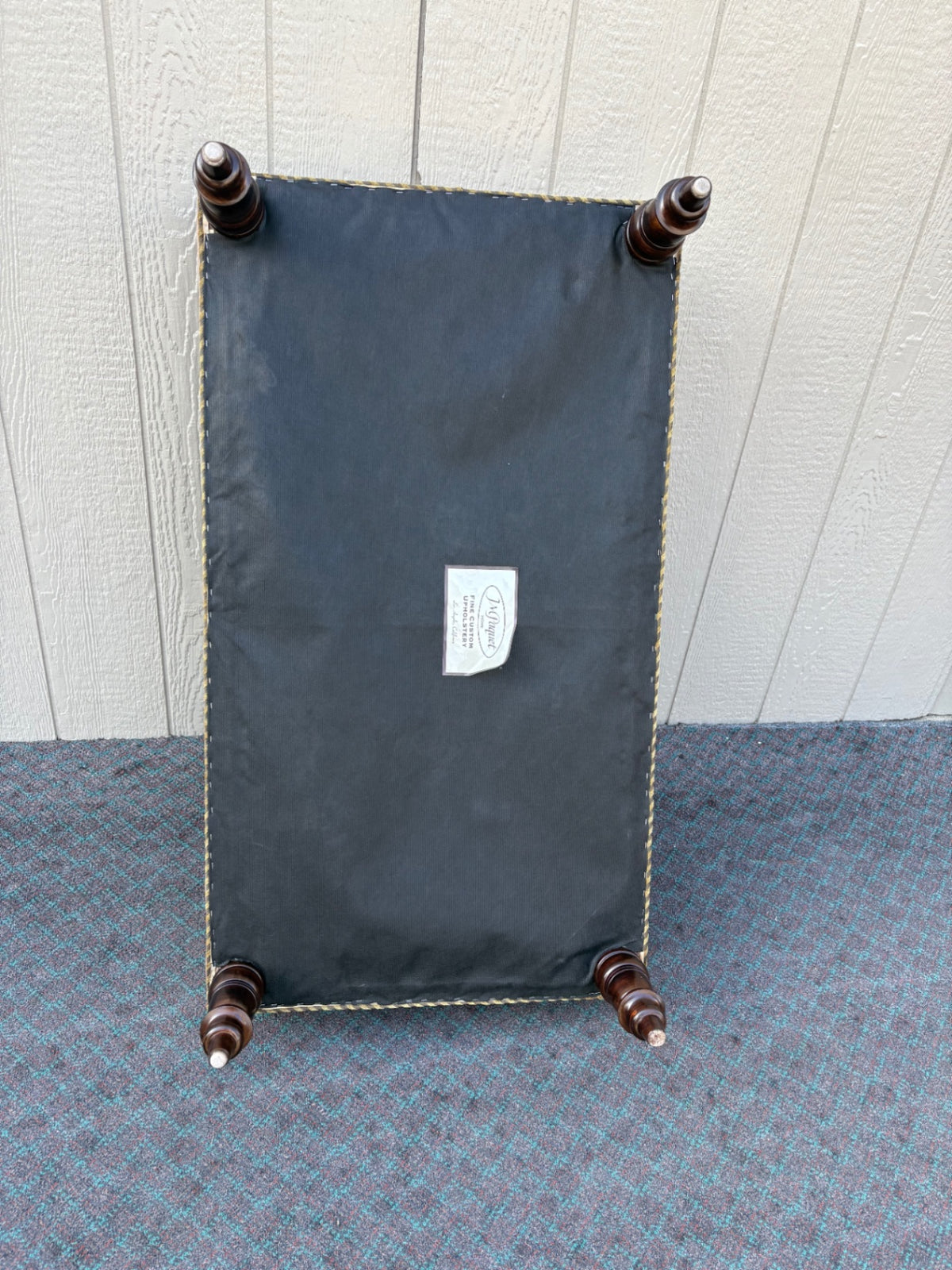 68169 J M Paquet Tufted Ottoman with Paisley Upholstery and Turned Legs