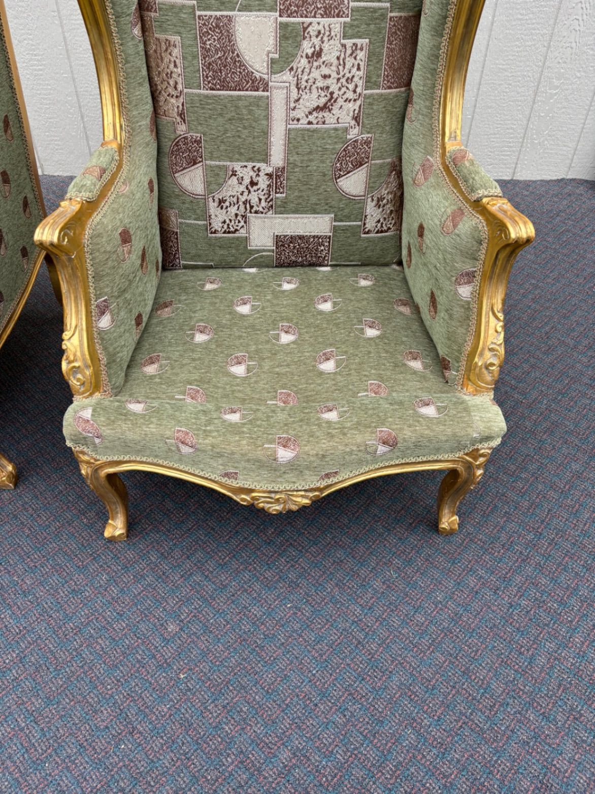 67516 Pair of Vintage French Provincial Gold Gilt Wingback Chairs