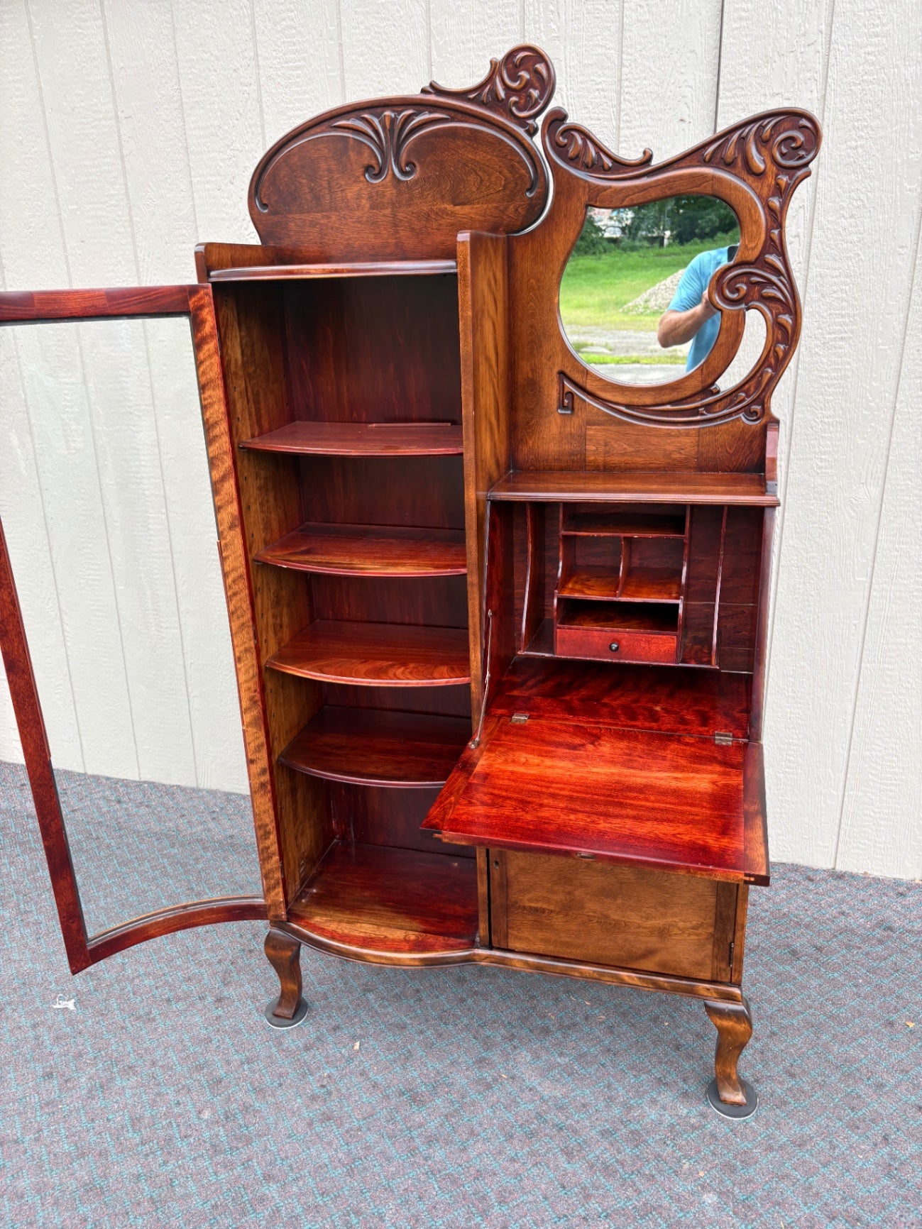 68103 Edwardian Mahogany Side by Side Curio Desk with Mirror